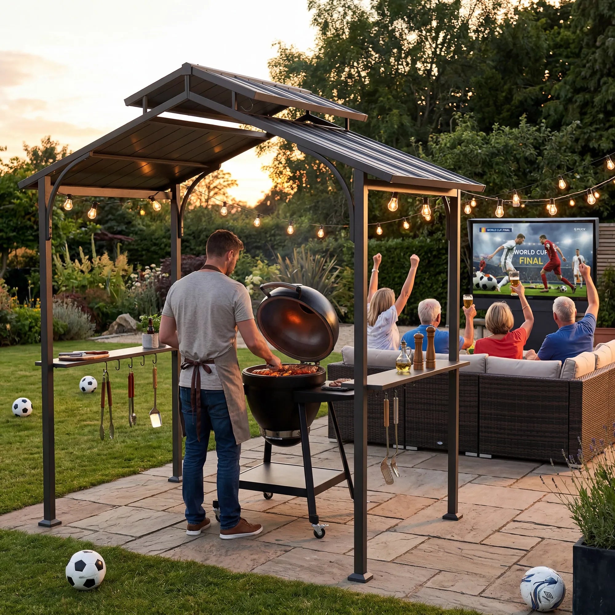 テント、BBQ 8x12 Hardtop BBQ Gazebo with Electrical Outlets for Outdoor