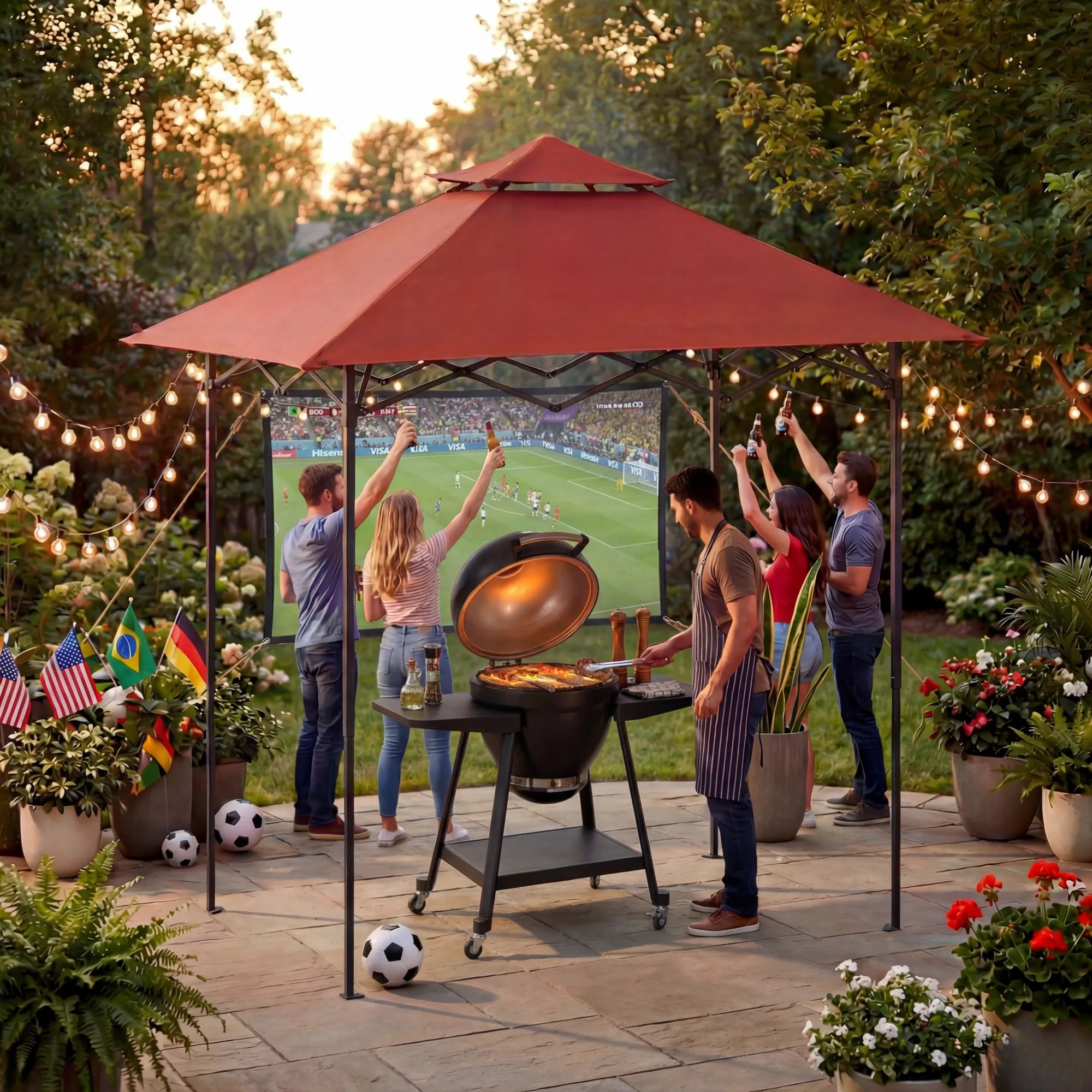 ポップアップテント　アウトドア　キャンプ ソロキャン　BBQ　グリーン&オレンジ 8x5 Portable Grill Gazebo Canopy for Backyard BBQ | SUNJOY