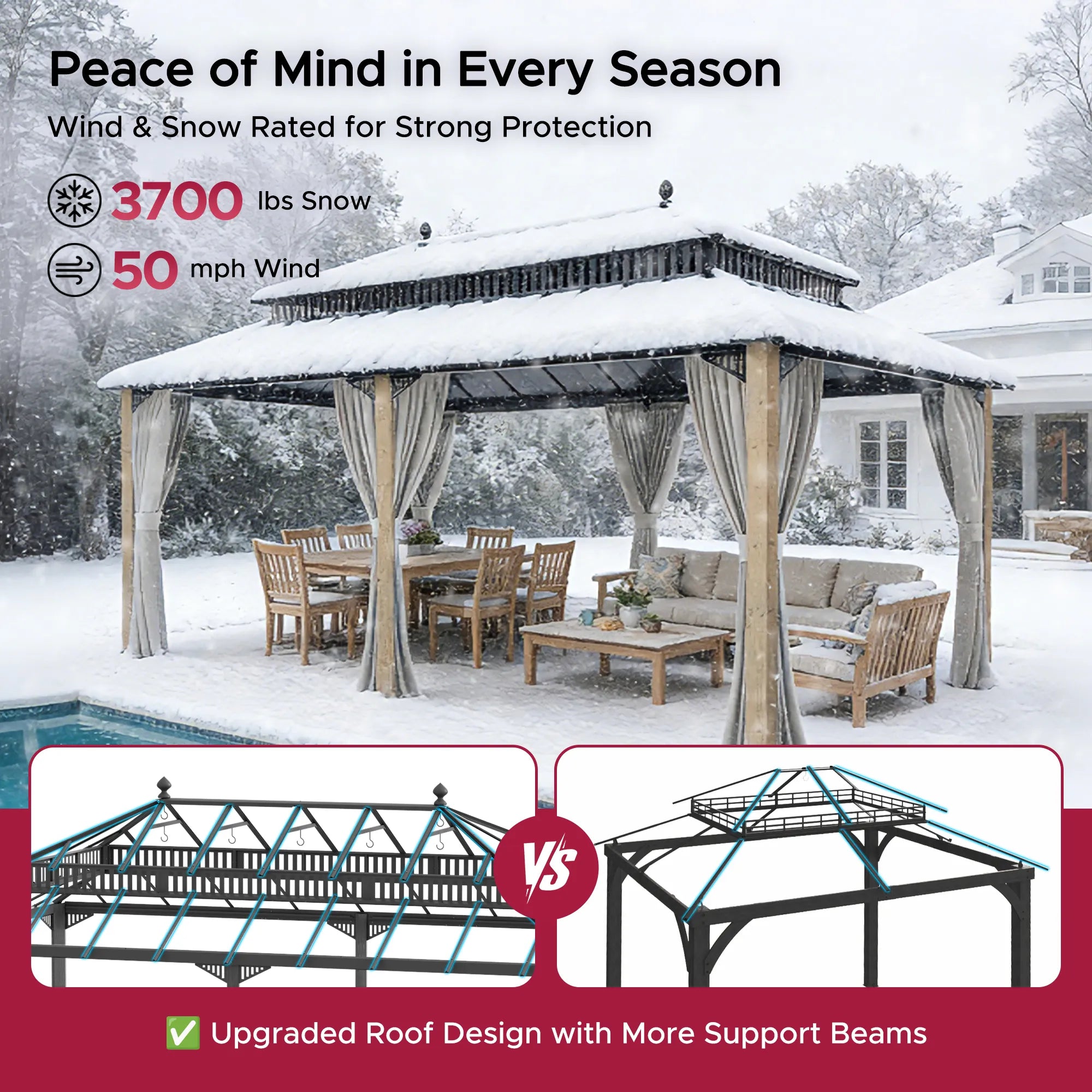 SUNJOY Kingston 12x20 Gazebo with Netting & Curtain | Steel Roof with Extra-Tall & Oversized Vent Top - Cedar Wood Posts
