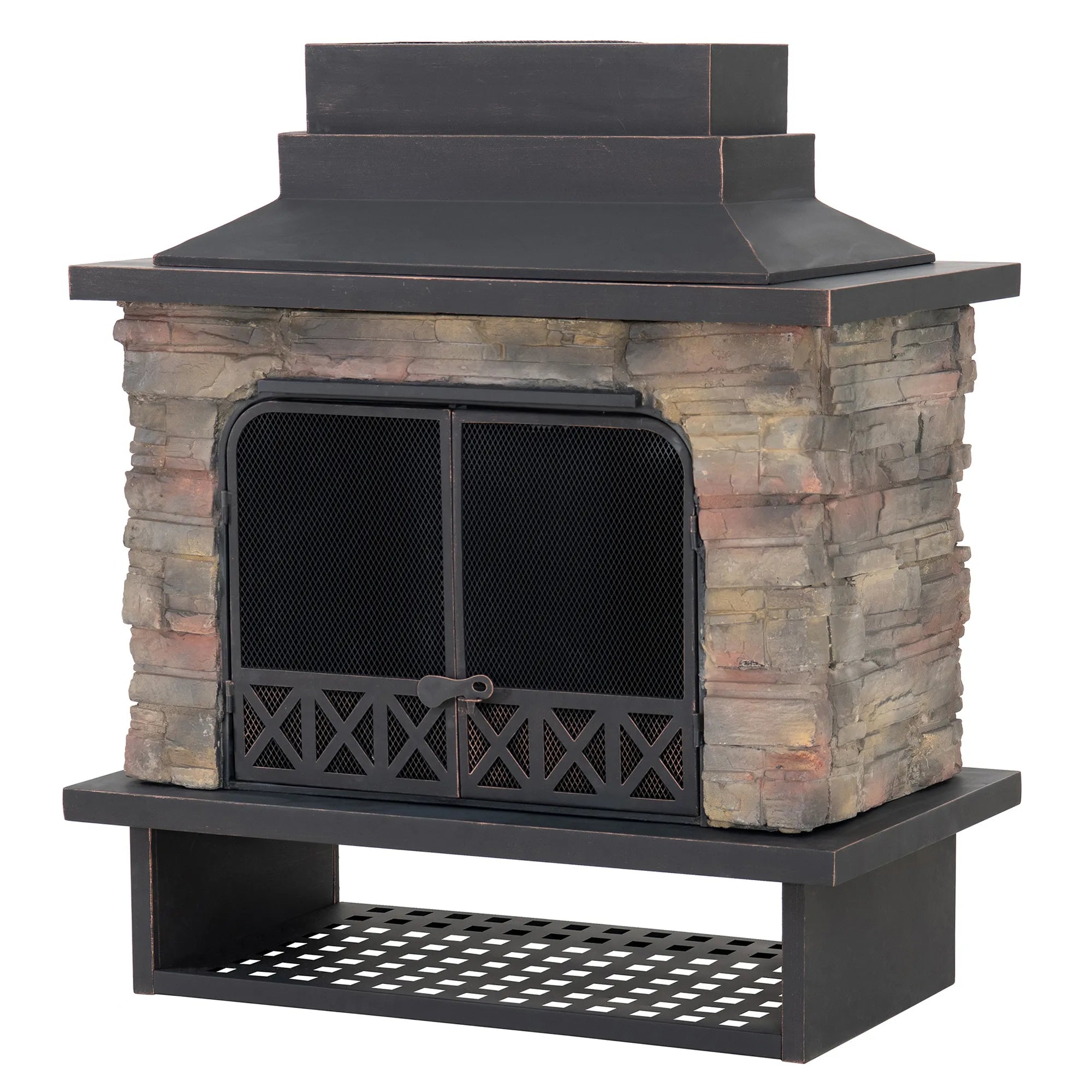Canyon Stone Wood Burning Fireplace 42" - Matte Black Steel