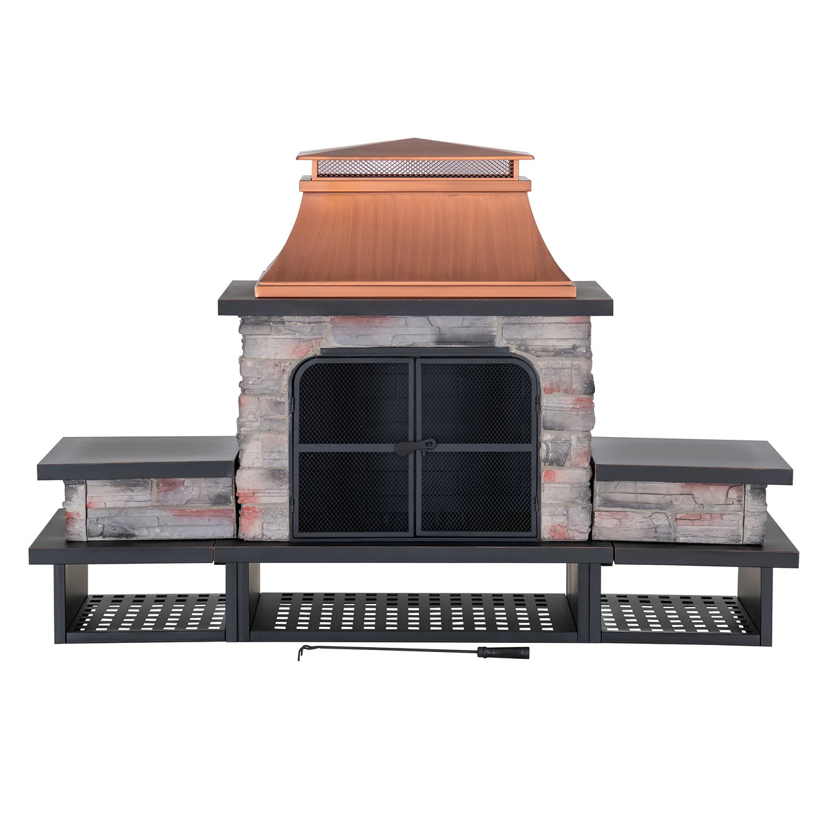 Canyon Stone Wood Burning Fireplace with Log Holders 82" - Antique Copper