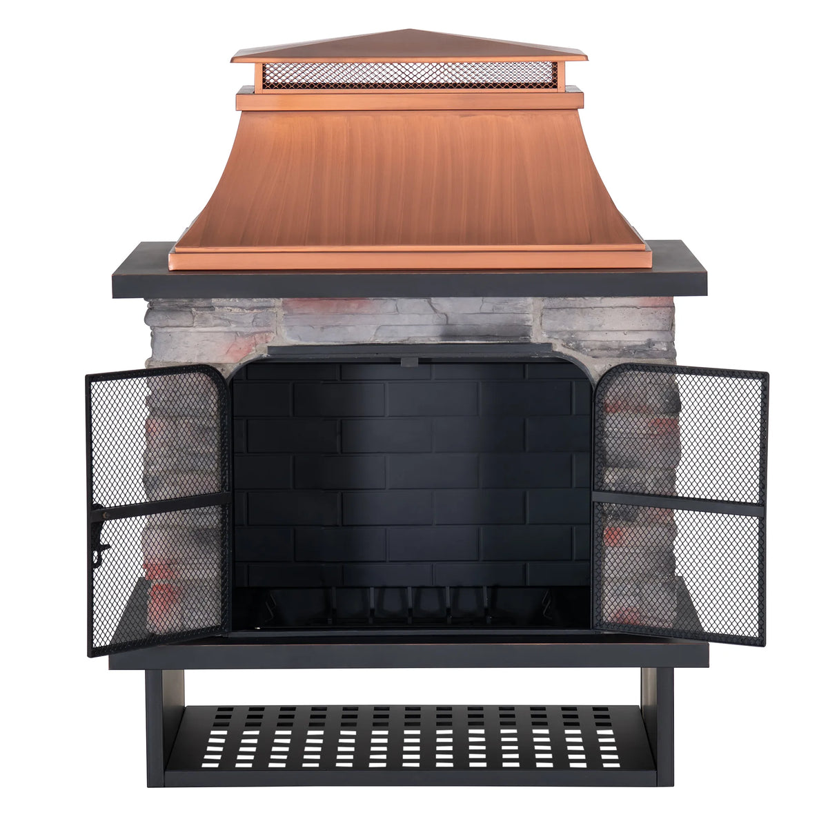 Canyon Stone Wood Burning Fireplace with Log Holders 82" - Antique Copper