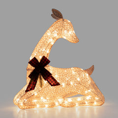 Sunjoy 2-Piece Christmas Lighted Lying Deer, 3D Tinsel Santa Lying Deer