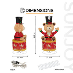 SUNJOY 57 Inch Christmas Lighted Drumming Bear with LED Lights.