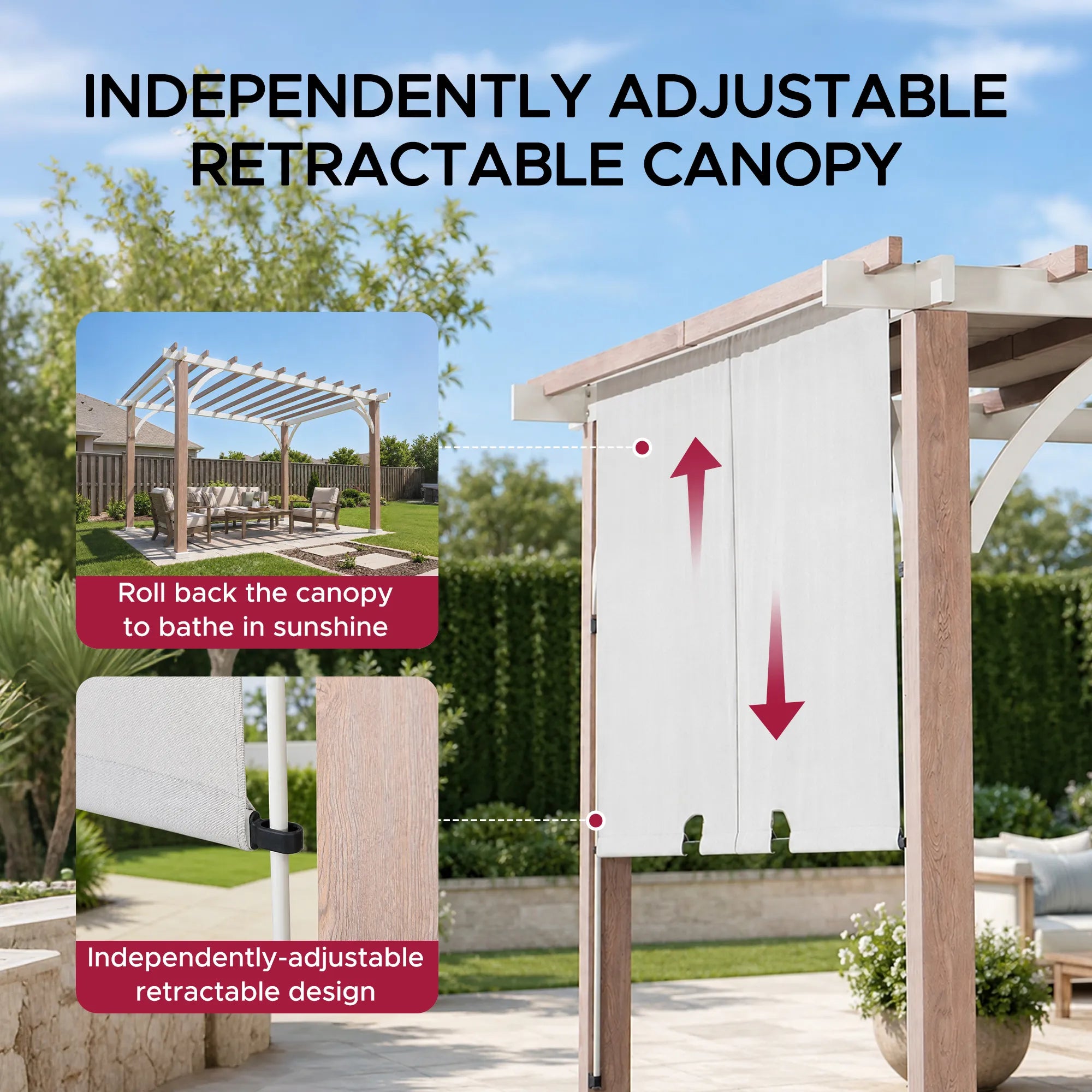 Palladio Wood-Grain Metal Pergola with Adjustable Canopy, 12x14