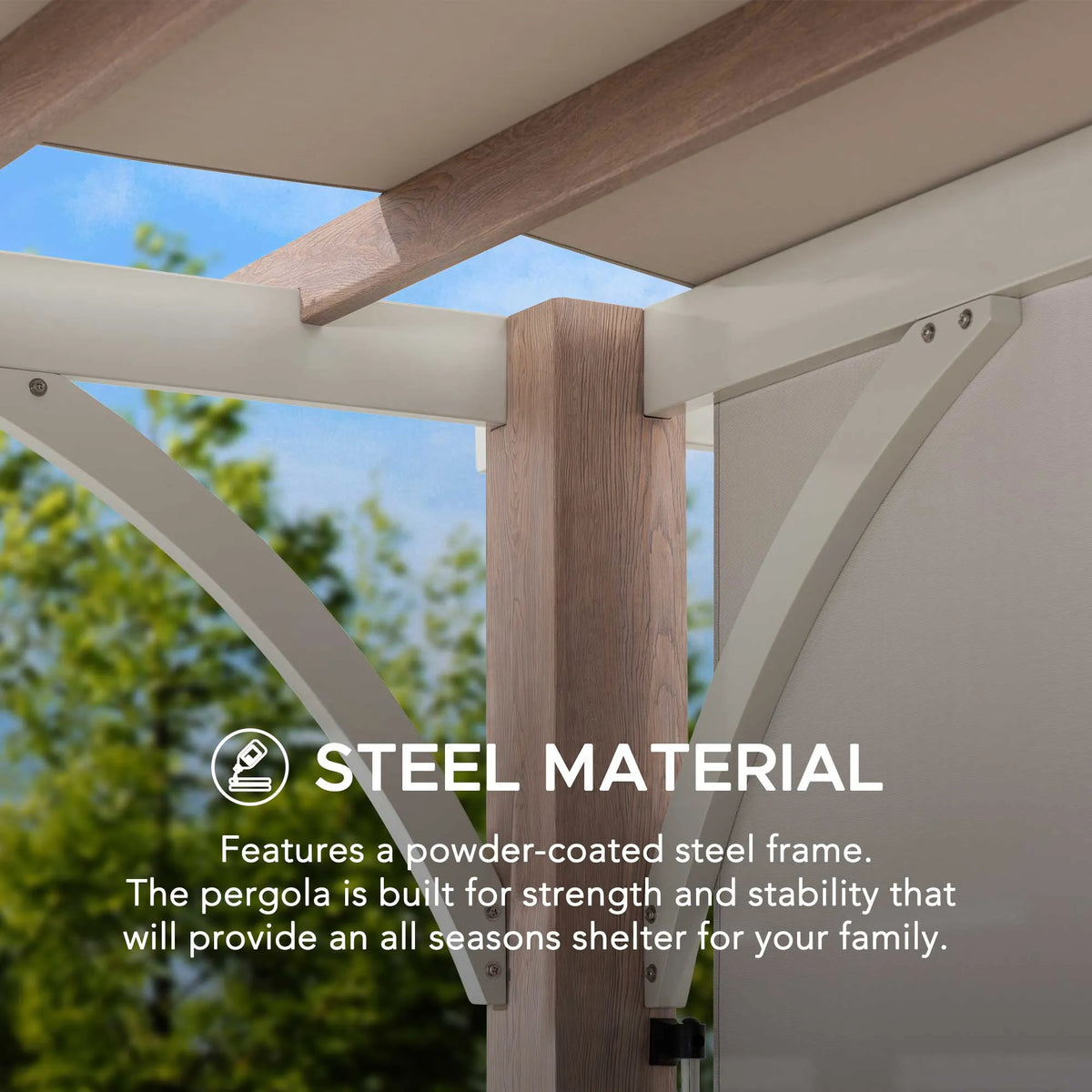 Palladio Wood-Grain Metal Pergola with Adjustable Canopy, 12x14
