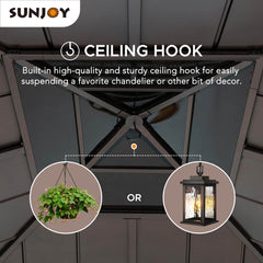 Sunjoy Hard Top Gazebo, 11’ x 11’ Wooden Gazebo, Cedar Framed Gazebo with Steel Hip Roof and Polycarbonate Skylight
