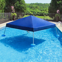 Sunjoy 10x10 Pool Float with Canopy, Steel and Aluminum Frame Pool Floating Canopy with PVC Floats, Hand Air Pump, and Carry Bag.