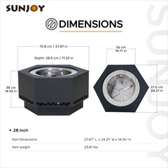 Sunjoy Smokeless Patio Fire Pit, Hexagon Firepit, Outdoor Wood Burning Portable Fire Pit w/ PVC Cover and Fire Poker