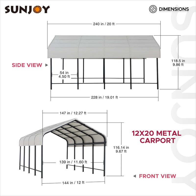 Sunjoy Steel Carports | 12x20 Carport | 12x20 Metal Carport
