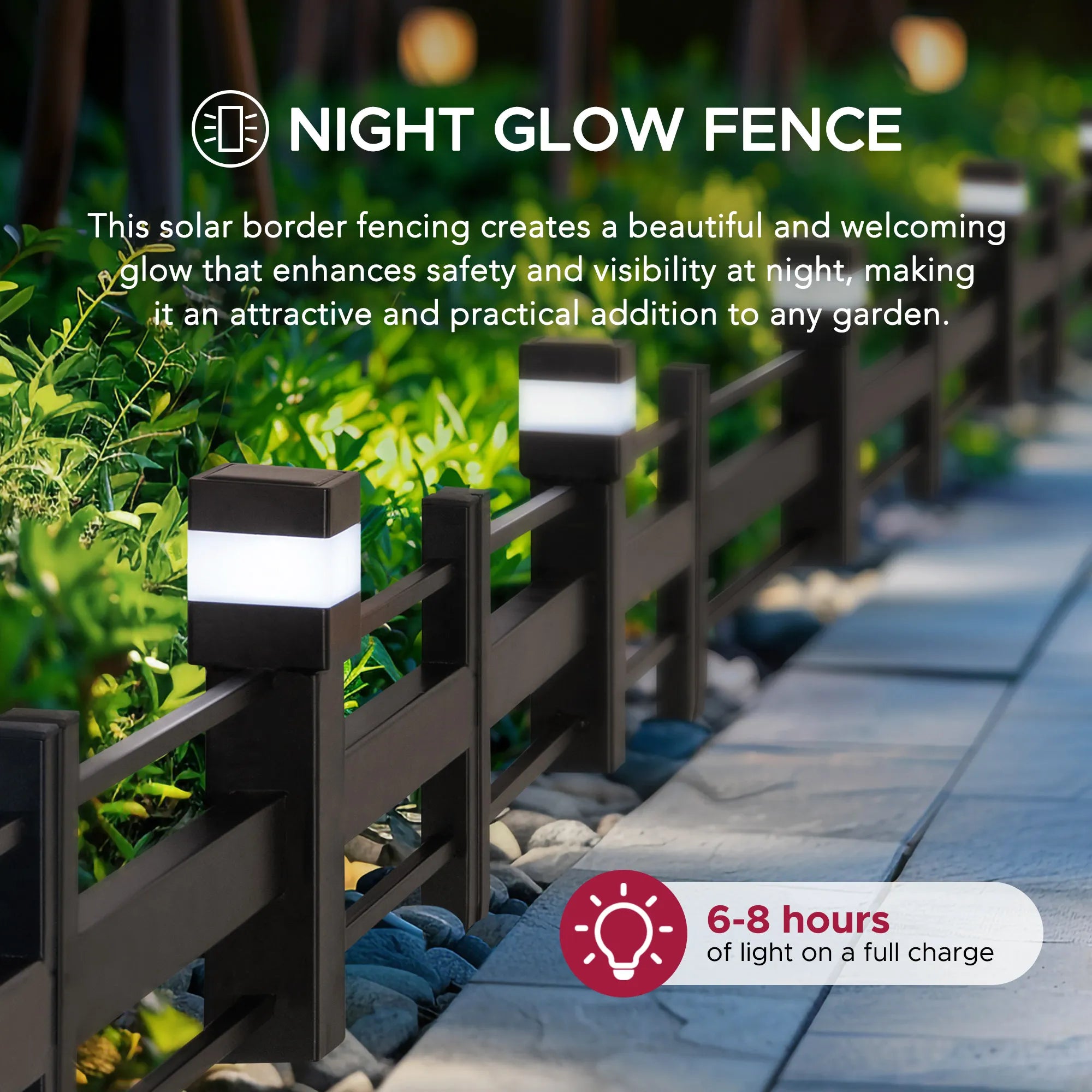 SUNJOY Garden Fence, Metal Garden Border Fence with Solar Lights (5-pack) - Strip & Brown