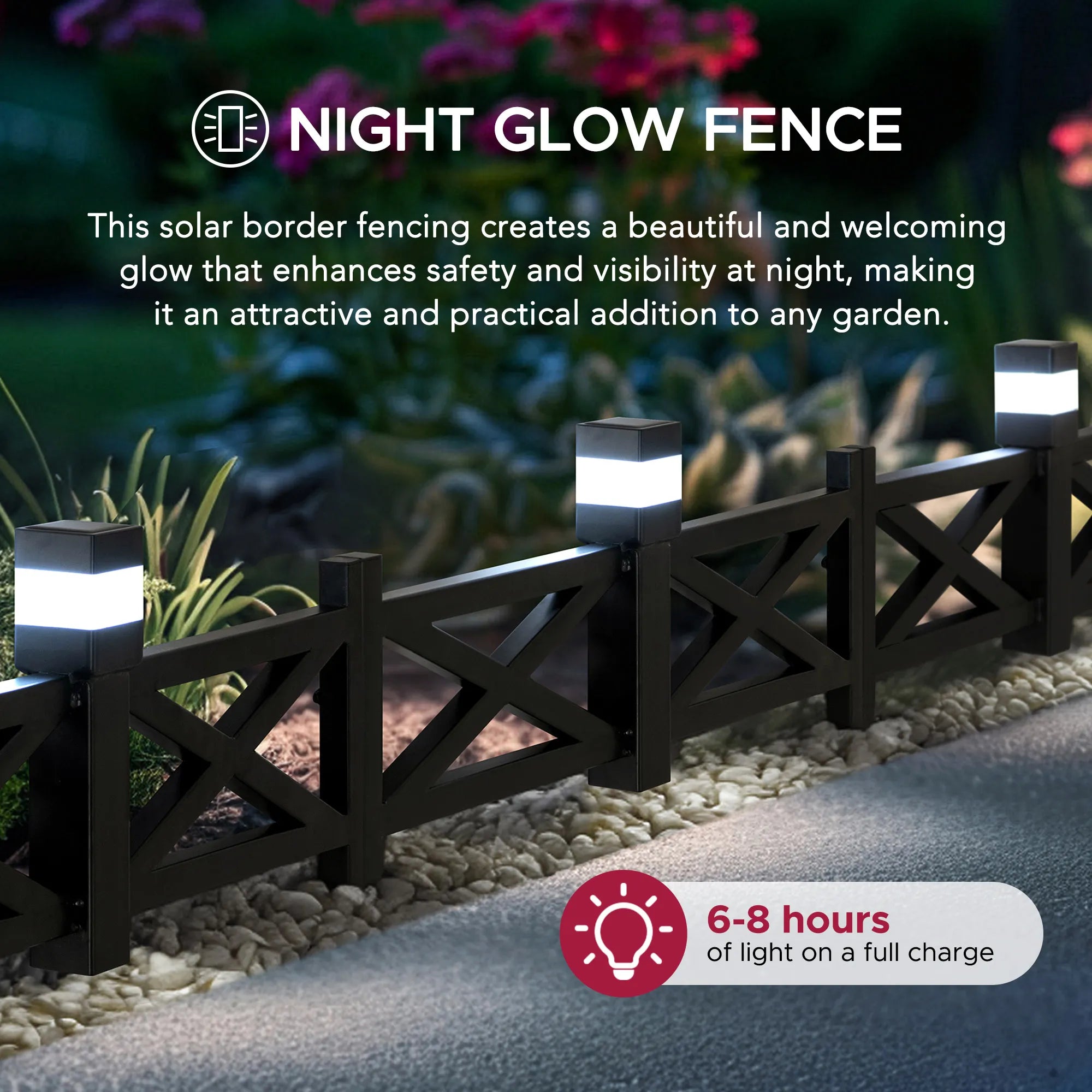 SUNJOY Garden Fence, Metal Garden Border Fence with Solar Lights (5-pack) - Lattice & Black