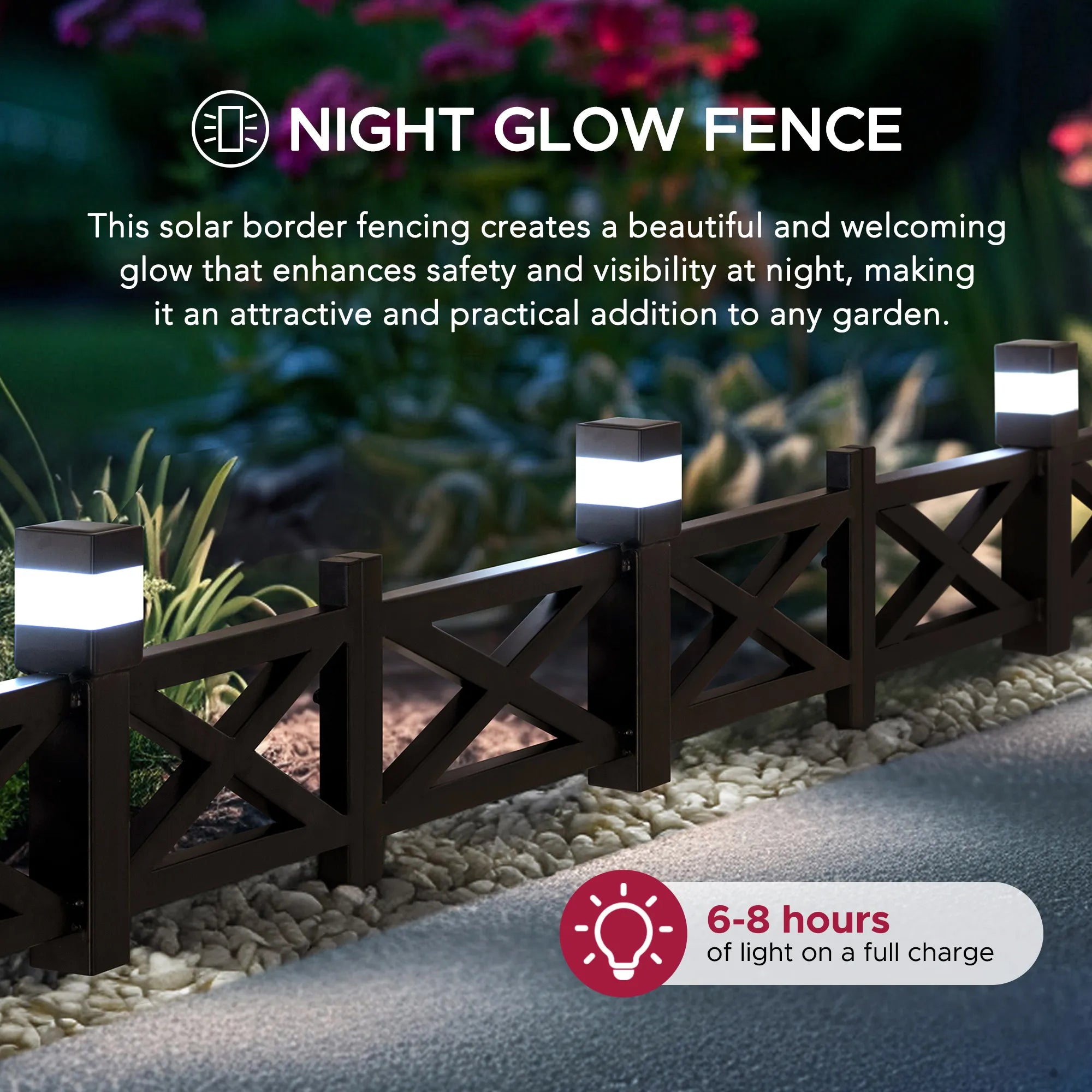 SUNJOY Garden Fence, Metal Garden Border Fence with Solar Lights (5-pack) - Lattice & Brown