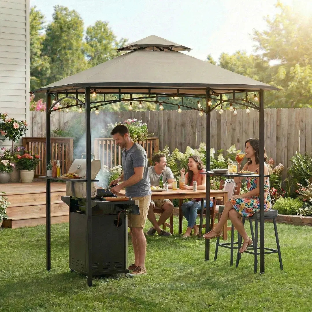 8x5 BBQ Grill Gazebo with Bar Shelves & Hooks - SUNJOY