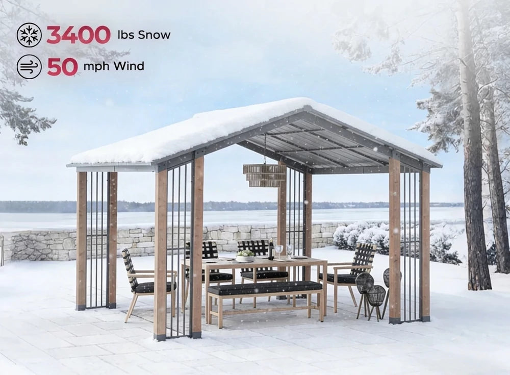 SUNJOY 11x13 Slanted Roof Cedar Gazebo with Ceiling Hook