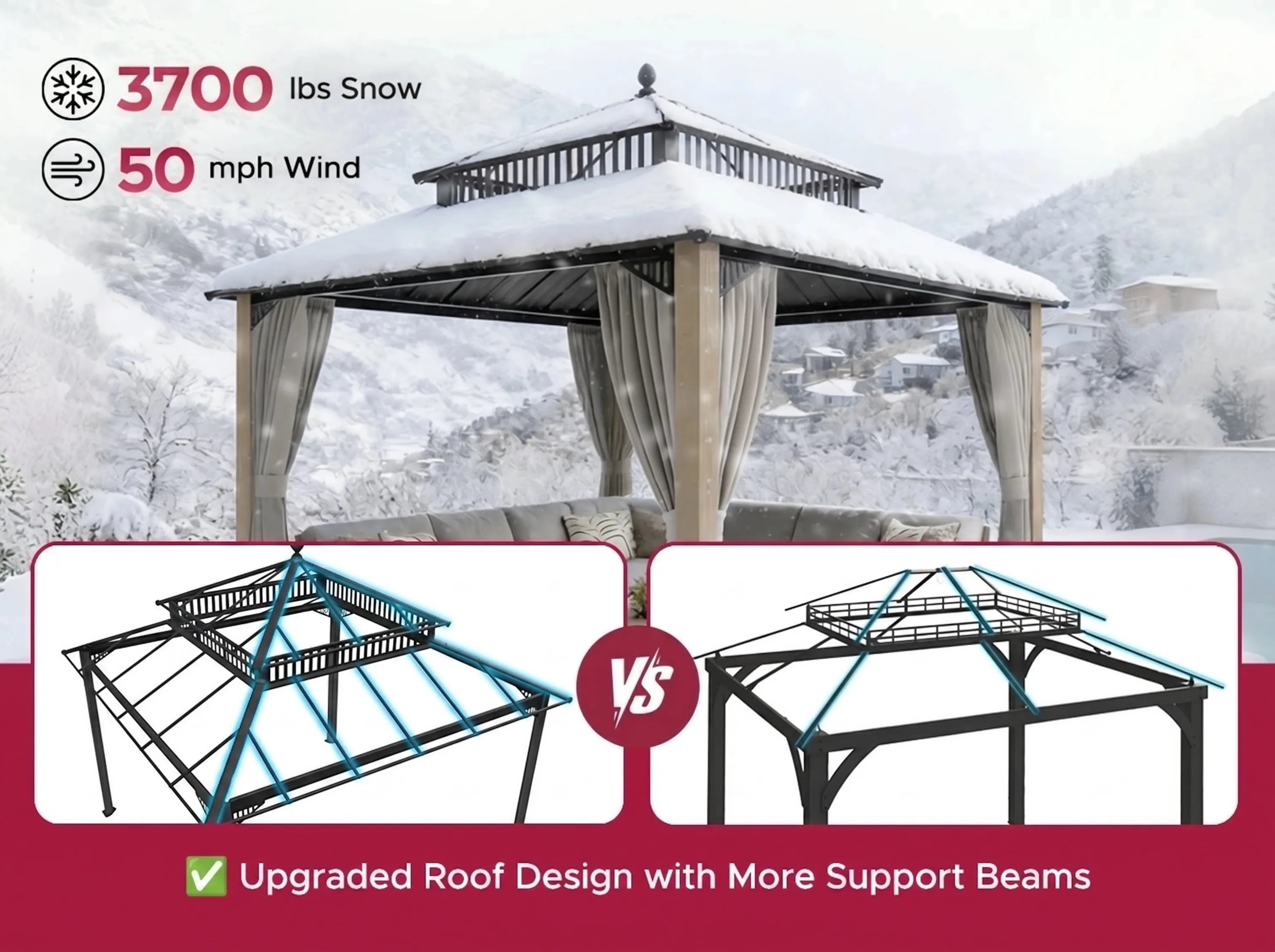 SUNJOY Kingston 12x12 Gazebo with Netting & Curtain | Steel Roof with Extra-Tall & Oversized PC Vent Top - Cedar Wood Posts