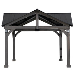 Sunjoy 13.5x13.5 Steel Hardtop Gazebo with Solar Powered LED Lights and Built-in Power System.