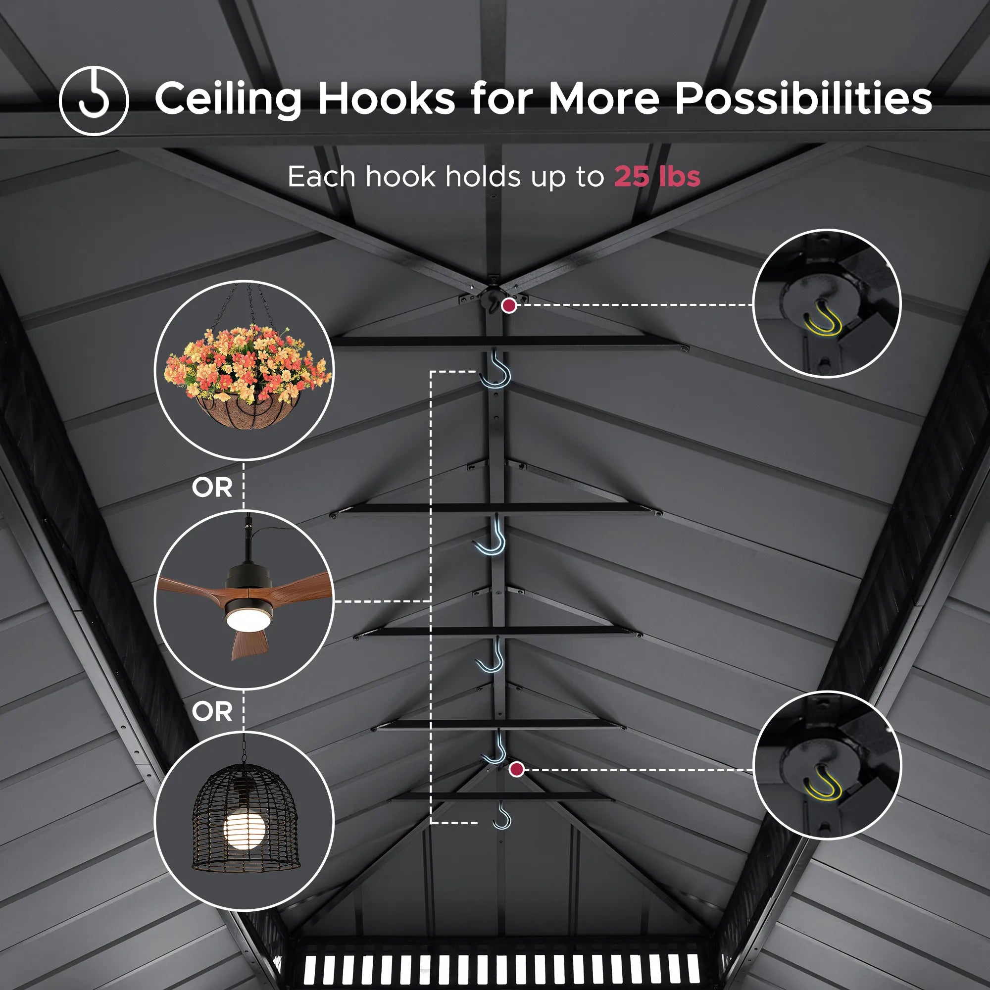 SUNJOY Kingston 12x20 Gazebo with Netting & Curtain | Steel Roof with Extra-Tall & Oversized Vent Top - Cedar Wood Posts