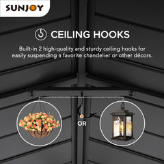 Sunjoy 14x20 Metal Carport, Steel Gable Roof Gazebo, Outdoor Living Pavilion with 2 Ceiling Hooks.