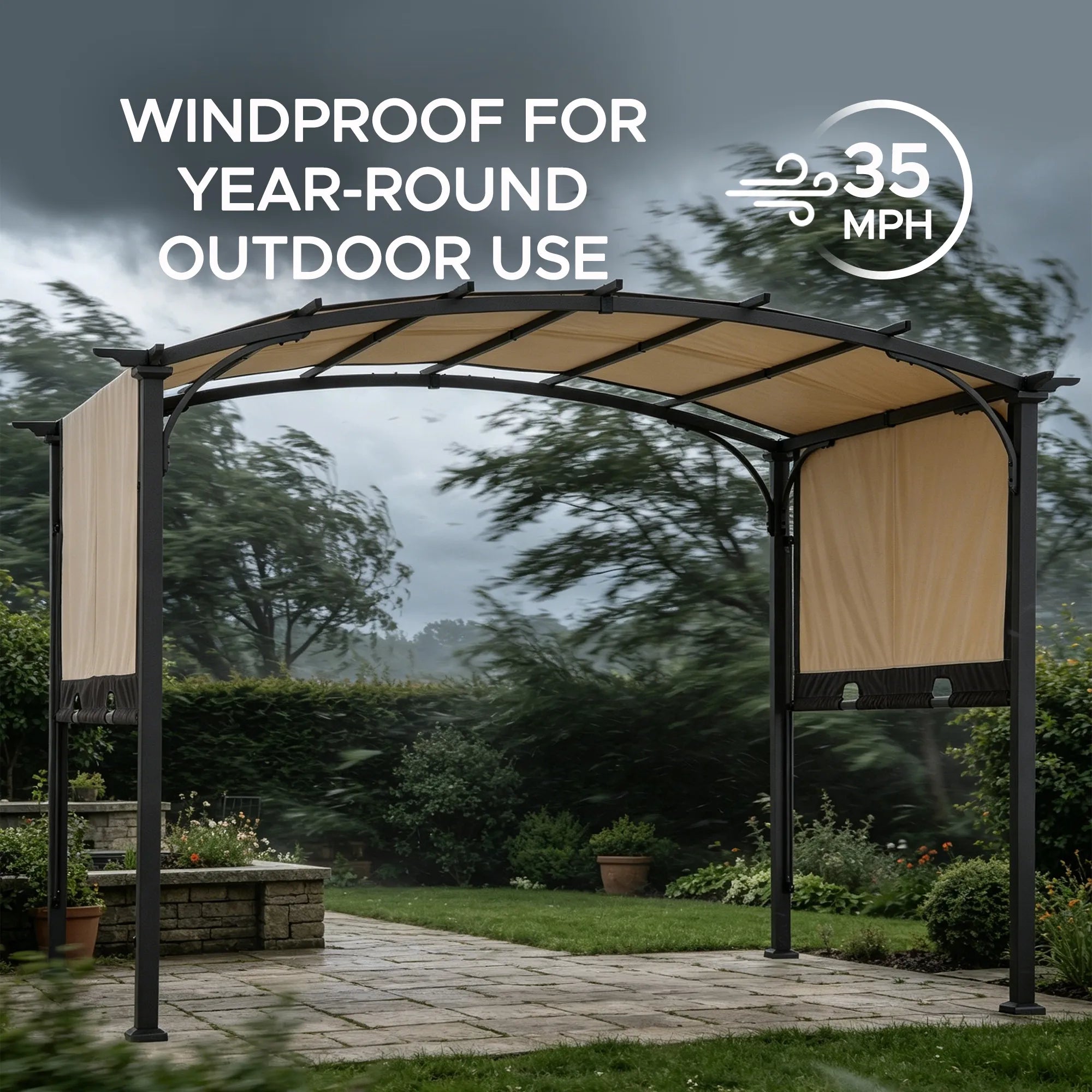 SUNJOY 9x11 Metal Arched Pergola Kits with Adjustable Canopy Roof