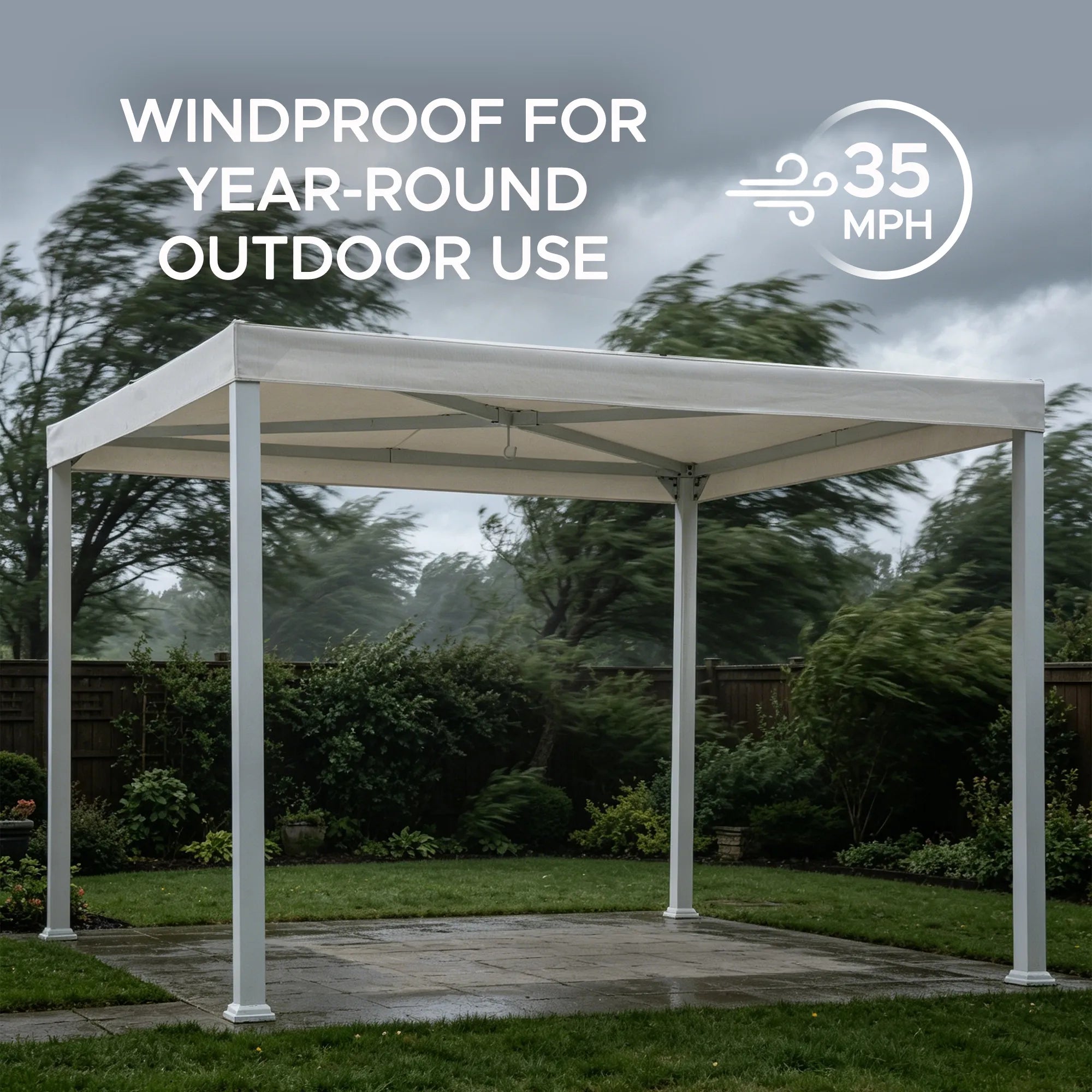 SUNJOY 10x10 White Steel Flat Top Gazebo with Ceiling Hook