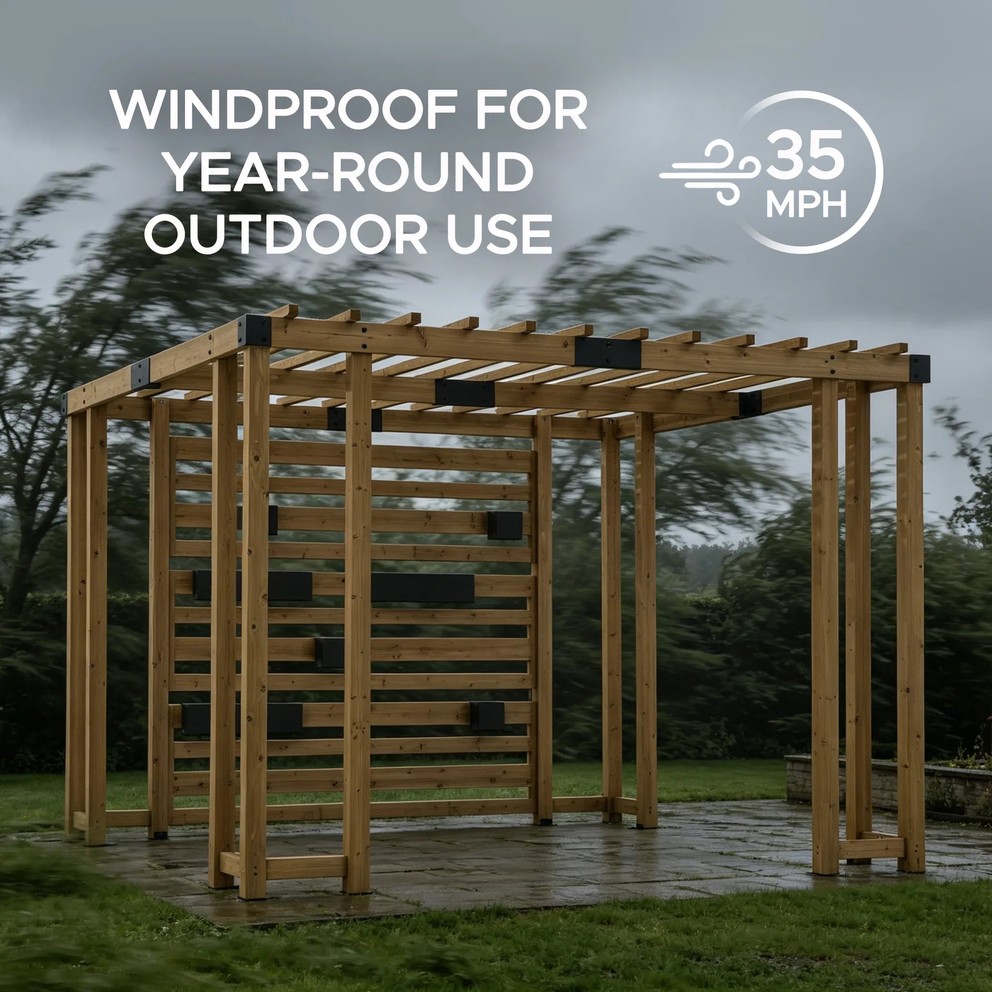 SUNJOY 10x10 Wooden Pergola with Privacy Screen & Hanging Planters