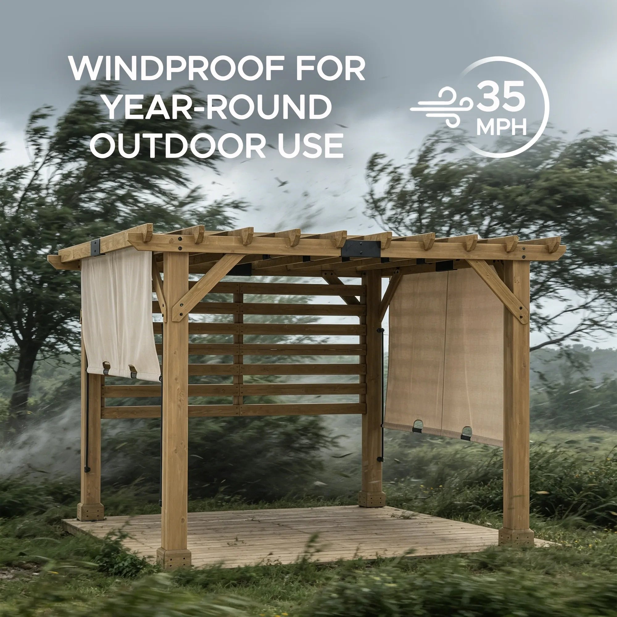 SUNJOY 10x11 Outdoor Wooden Hot Tub Pergola with Adjustable Canopy