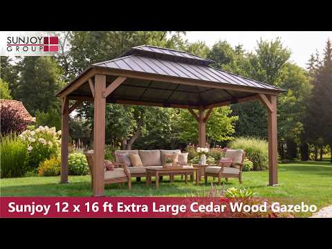 12x16 Cedar Hardtop Gazebo with Metal Roof | SUNJOY