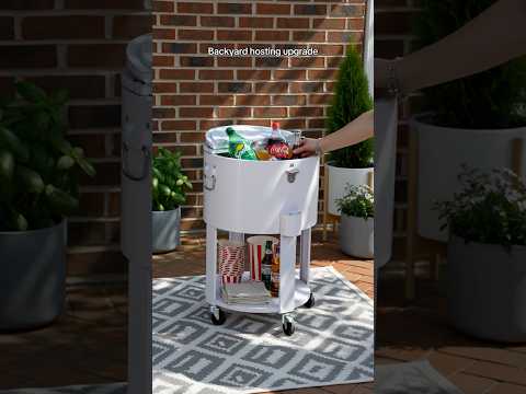 SUNJOY 60 Quart Patio Rooling Cooler Cart with Bottle Opener, Shelf and Lockable Wheels