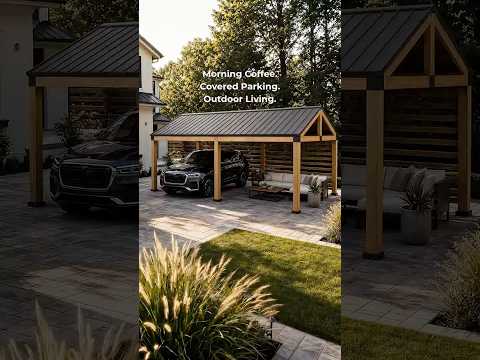 SUNJOY Newville 10x20 Wood Carport with Privacy Wall and Rain Gutter