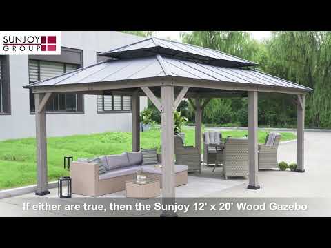 SUNJOY 12x20 Patio Wooden Gazebo with Ceiling Hooks