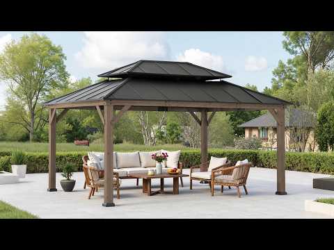 12x16 Cedar Hardtop Gazebo with Metal Roof | SUNJOY