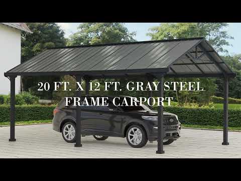 Armored Gable-Roof Steel Carport, 12x20