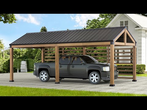 10x20 Heavy Duty Wooden Carport with Privacy Wall - SUNJOY