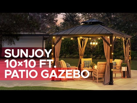 SUNJOY 10x10 Hardtop Gazebo with Aluminum Frame, Netting, and Curtain