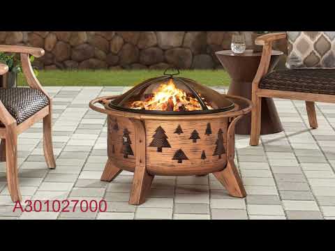 How to assemble SUNJOY 30 Inch Copper Steel Holiday Fire Pit with Spark Screen & Poker - Tree Motif