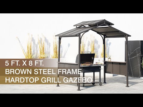 Product Show of SUNJOY 8x5 Backyard Hardtop Grill Gazebo with Ceiling Hook and Bar Shelves
