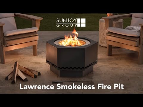 SUNJOY 28 Inch Hexagon Stainless Steel Smokeless Fire Pit with PVC Cover - Triangle Pattern & Gray