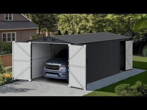 Assembly Video of SUNJOY 10x20 Storage Shed Kits with Lockable Doors and Vents