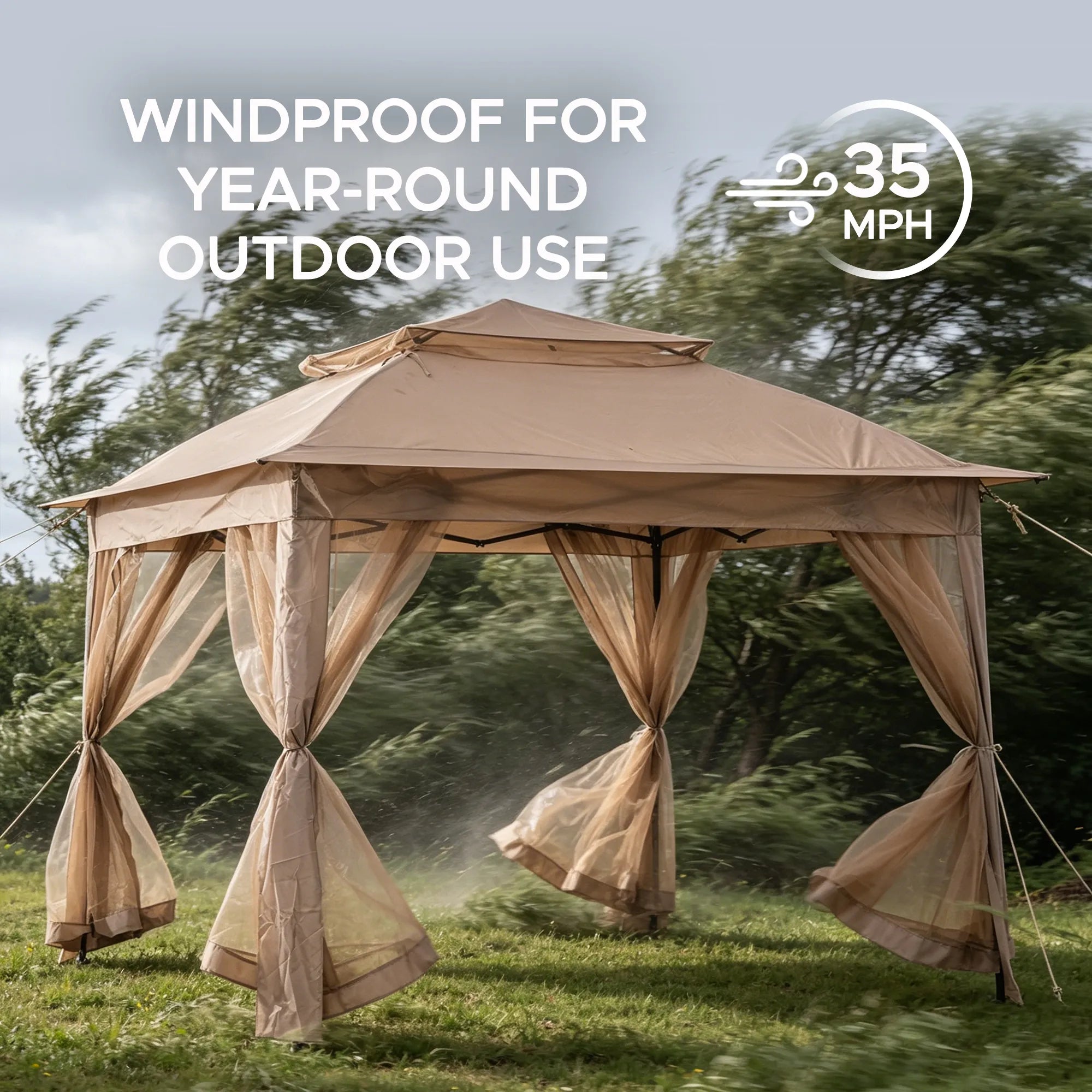 SUNJOY 11x11 Pop Up Gazebo Tent with Netting and Carry Bag - Khaki