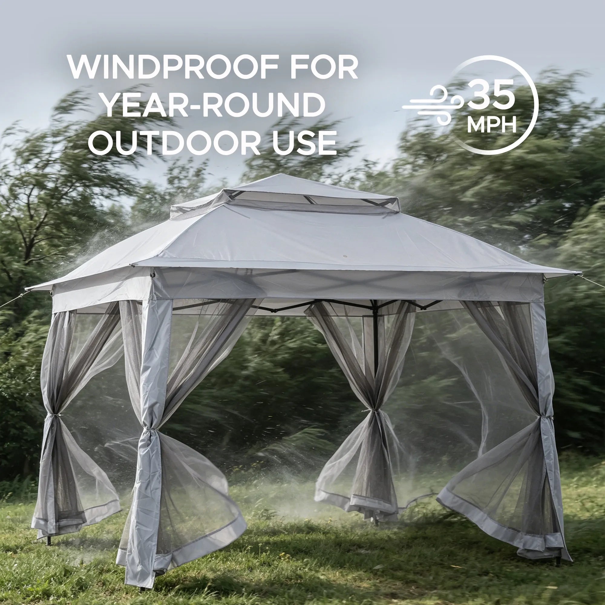 SUNJOY 11x11 Pop Up Gazebo Tent with Netting and Carry Bag - Light Gray