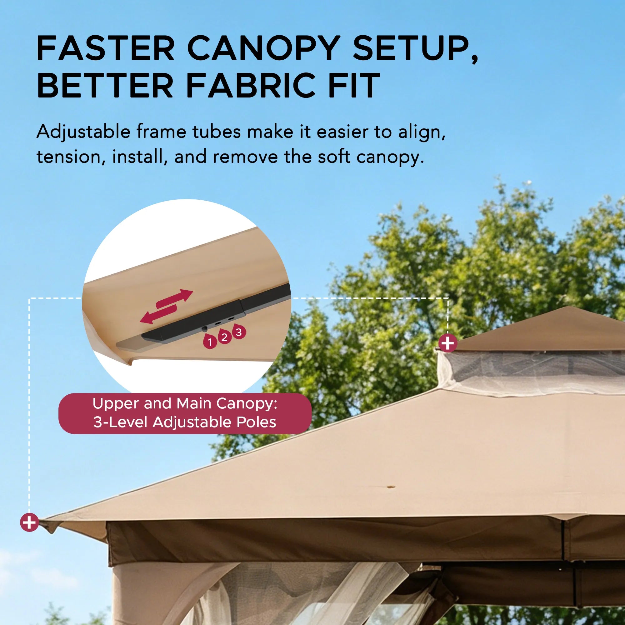 SUNJOY 9.5x9.5 2-Tier Steel Backyard Gazebo with Netting