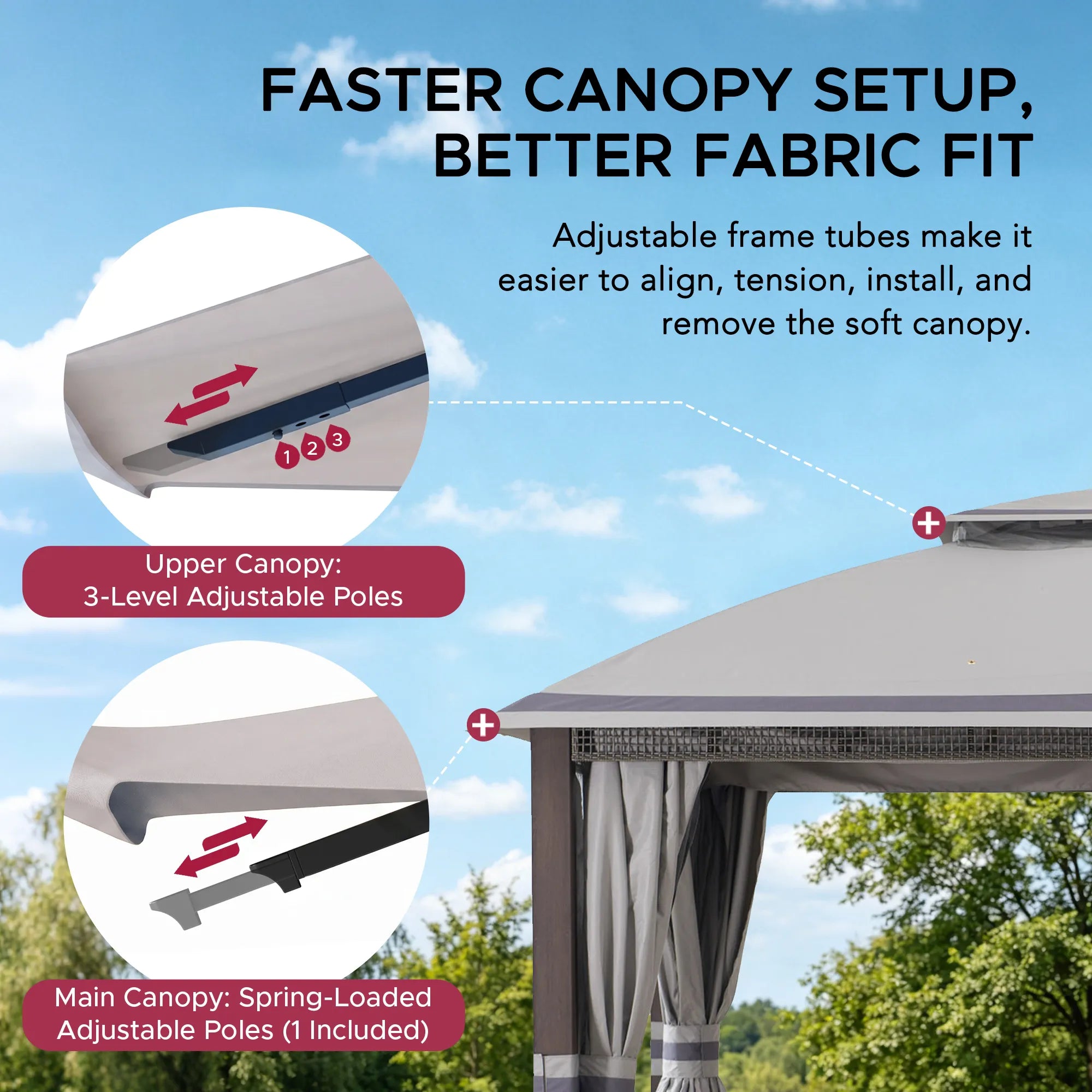 SUNJOY 11x13 Soft Top Gazebo with 2-Tier Canopy, Netting, Curtains and Hook - Gray