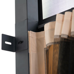 Sunjoy 10’ x 12’ Wall Mounted Gazebo, Black Aluminum & Metal Frame Lean to Gazebo with Curtains and Netting.