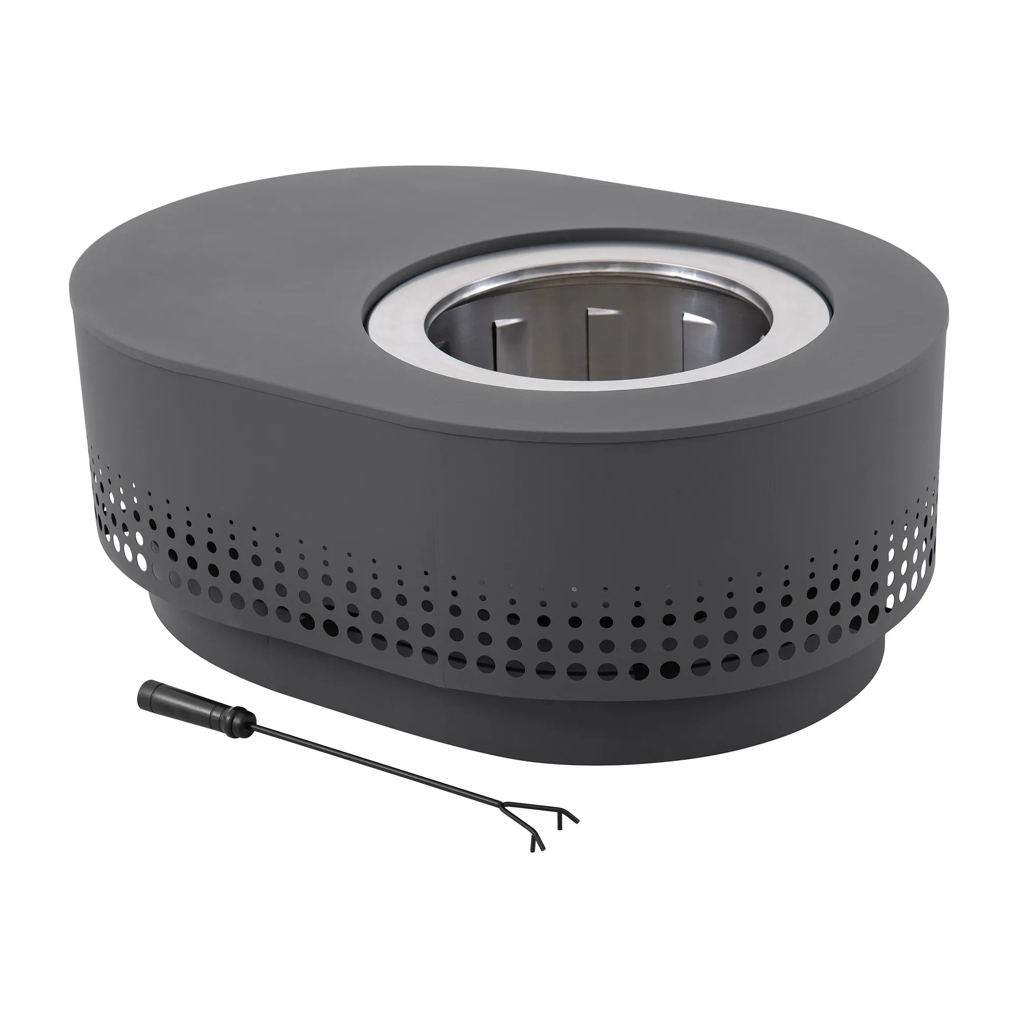 SUNJOY 38 Inch Oval Stainless Steel Smokeless Fire Pit with PVC Cover and Poker - Dot Grid & Gray