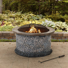 Sunjoy Outdoor Fire Pit Stone Fire Pit Kit Classical Backyard Fire Pit.