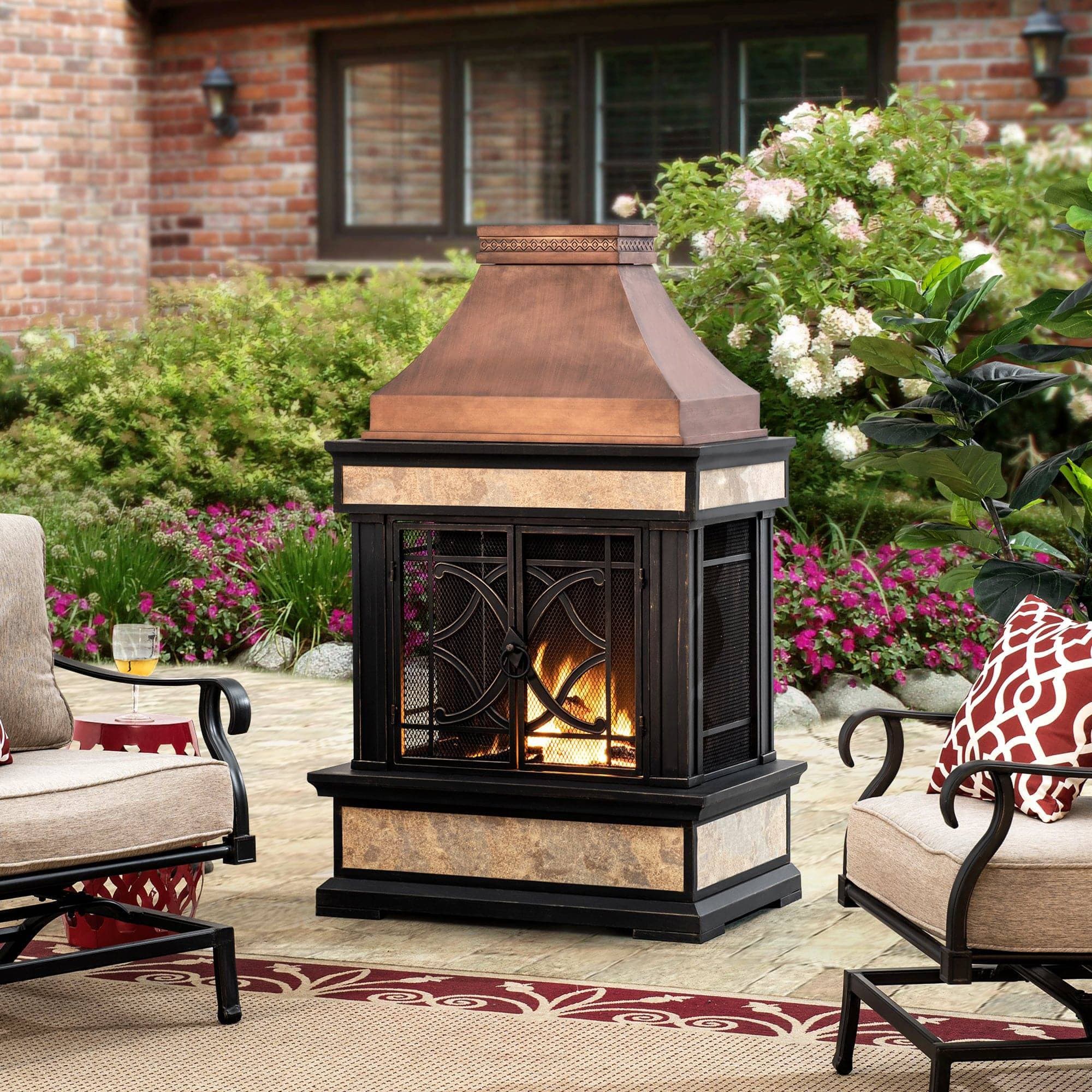 SUNJOY 57 Inch Outdoor Wood Burning Fireplace with PVC Cover.