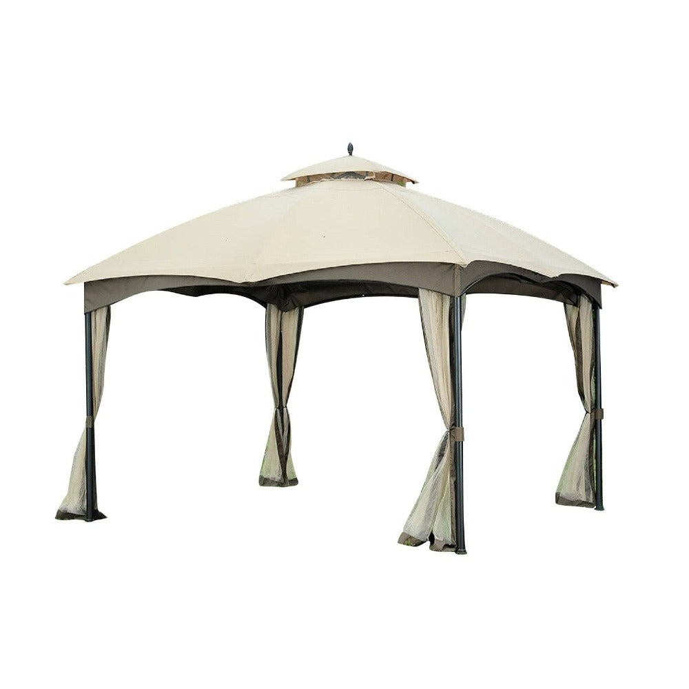 Sunjoy Sesame+Ginger Snap+Beige Replacement Canopy (Deluxe Version) For Cabin-Style Soft Top Gazebo (10x12 FT) L-GZ933PST Sold At Home Depot.