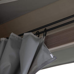 Sunjoy 11x13 ft. Outdoor Patio Domed 2-tier Soft Top Gazebo, Woodgrain Steel Frame Backyard Gazebo with Curtain and Netting.