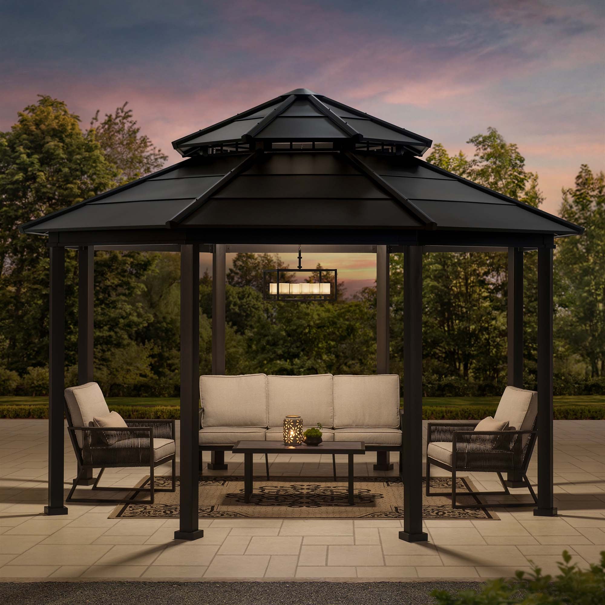 SUNJOY 15x15 Octagon Hardtop Gazebo with Dual Rails and Ceiling Hook.